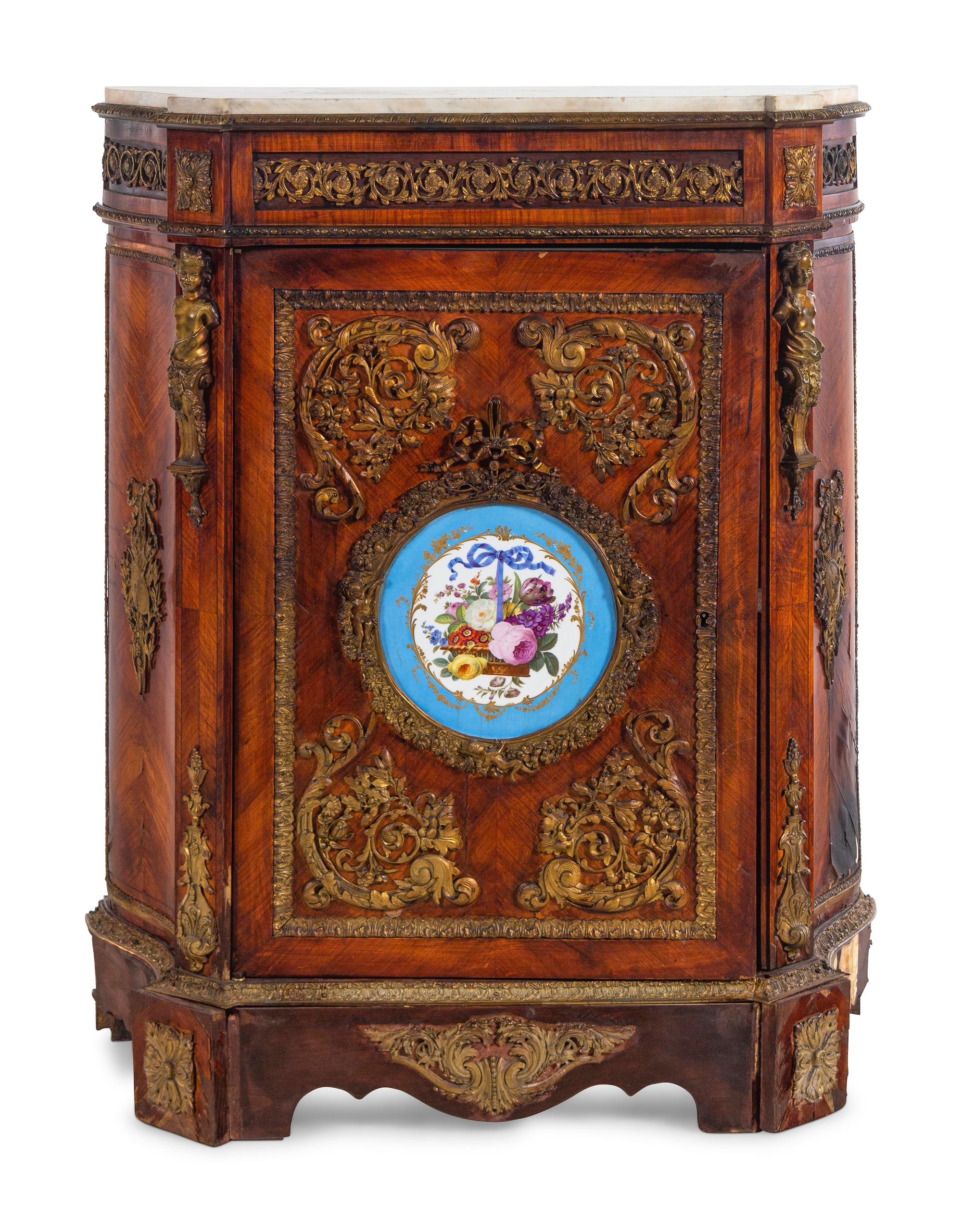 A Napoleon III Style Gilt Bronze and Porcelain Mounted Cabinet