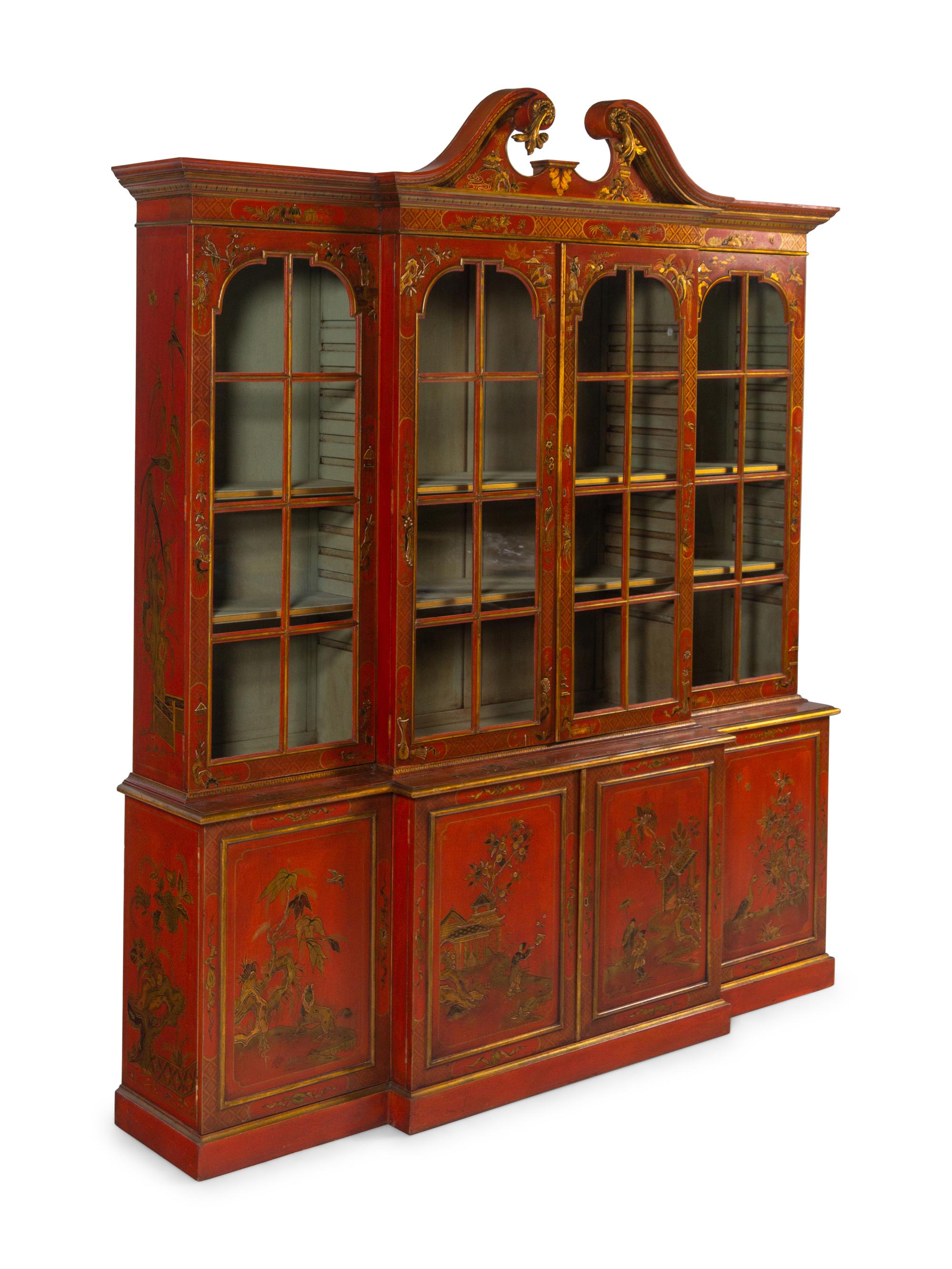 A George III Style Chinoiserie-Painted Breakfront Bookcase