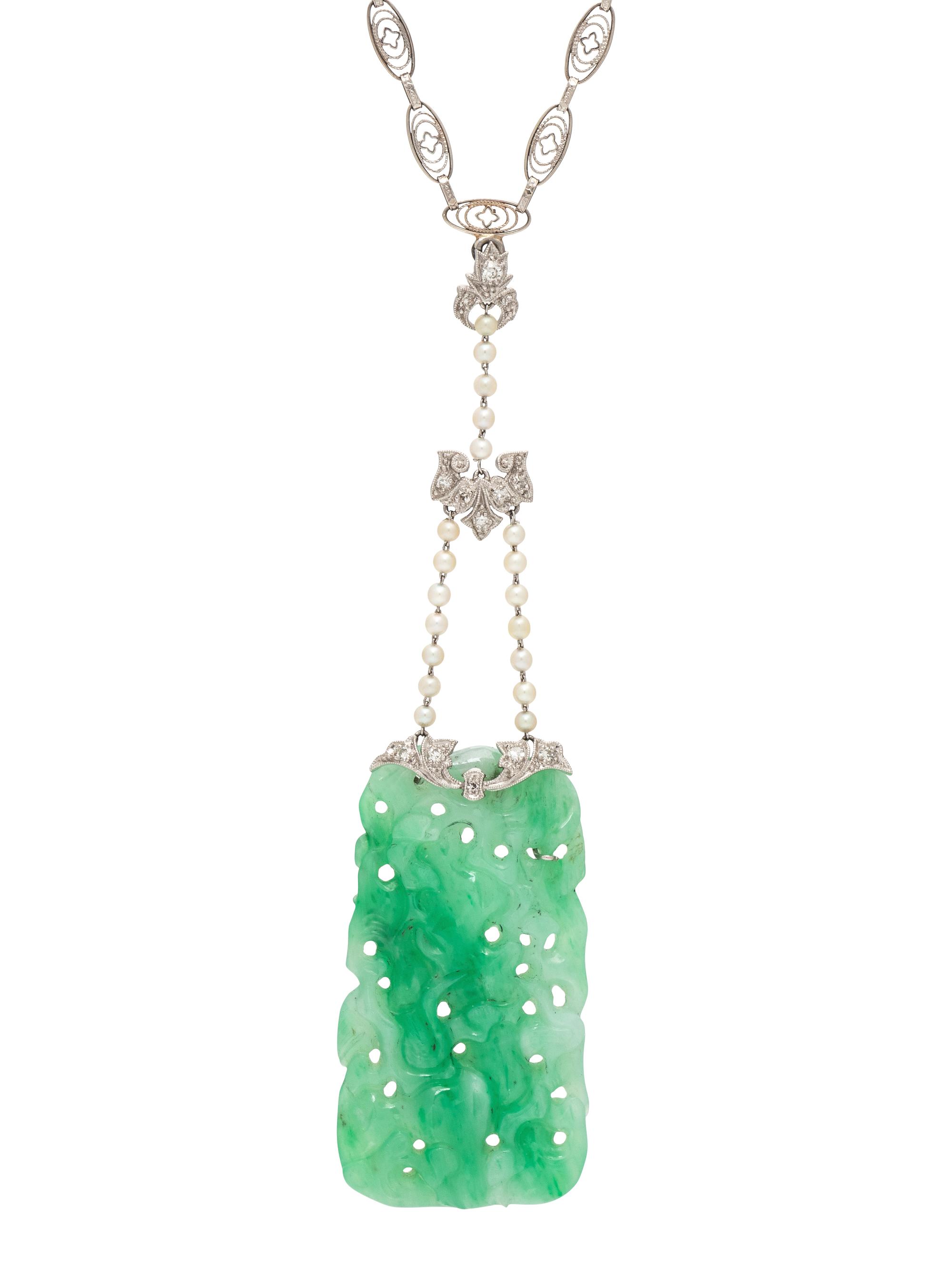 ART DECO, JADE, SEED PEARL, AND DIAMOND NECKLACE