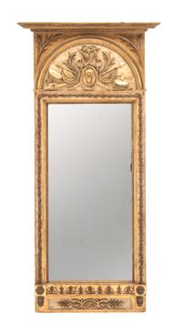 An Italian Neoclassical Painted and Parcel Gilt Mirror Height 73 3/4 x width 35 1/2 inches. — 19TH CENTURY