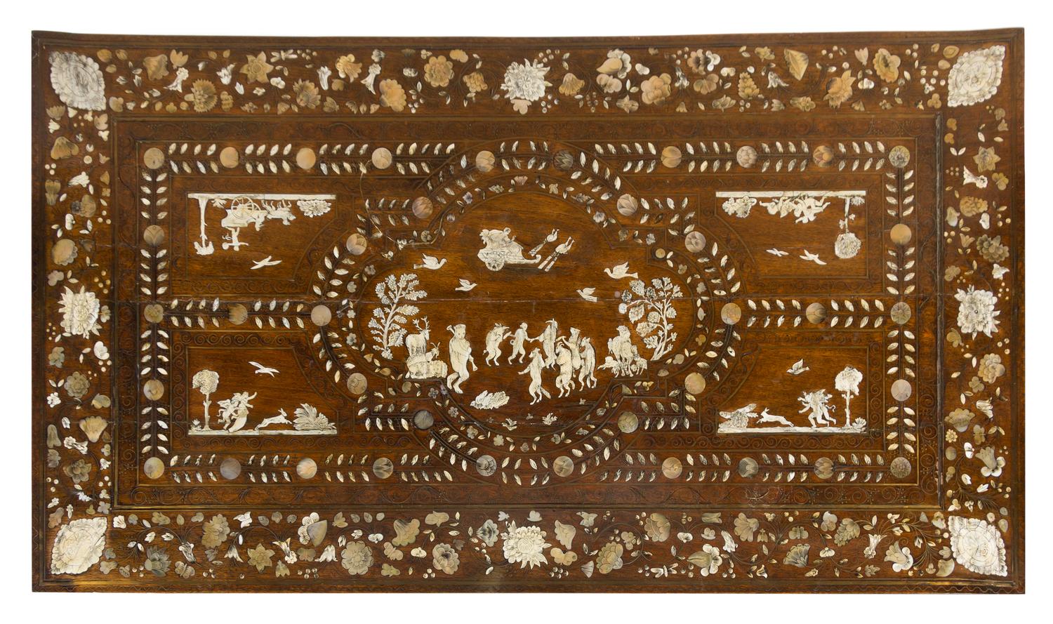 A Continental Brass, Bone and Mother-of-Pearl Inlaid Table Height 30 1/4 x width 51 5/8 x depth 28 1/4 inches. — PROBABLY NORTHERN ITALIAN, 19TH CENTURY