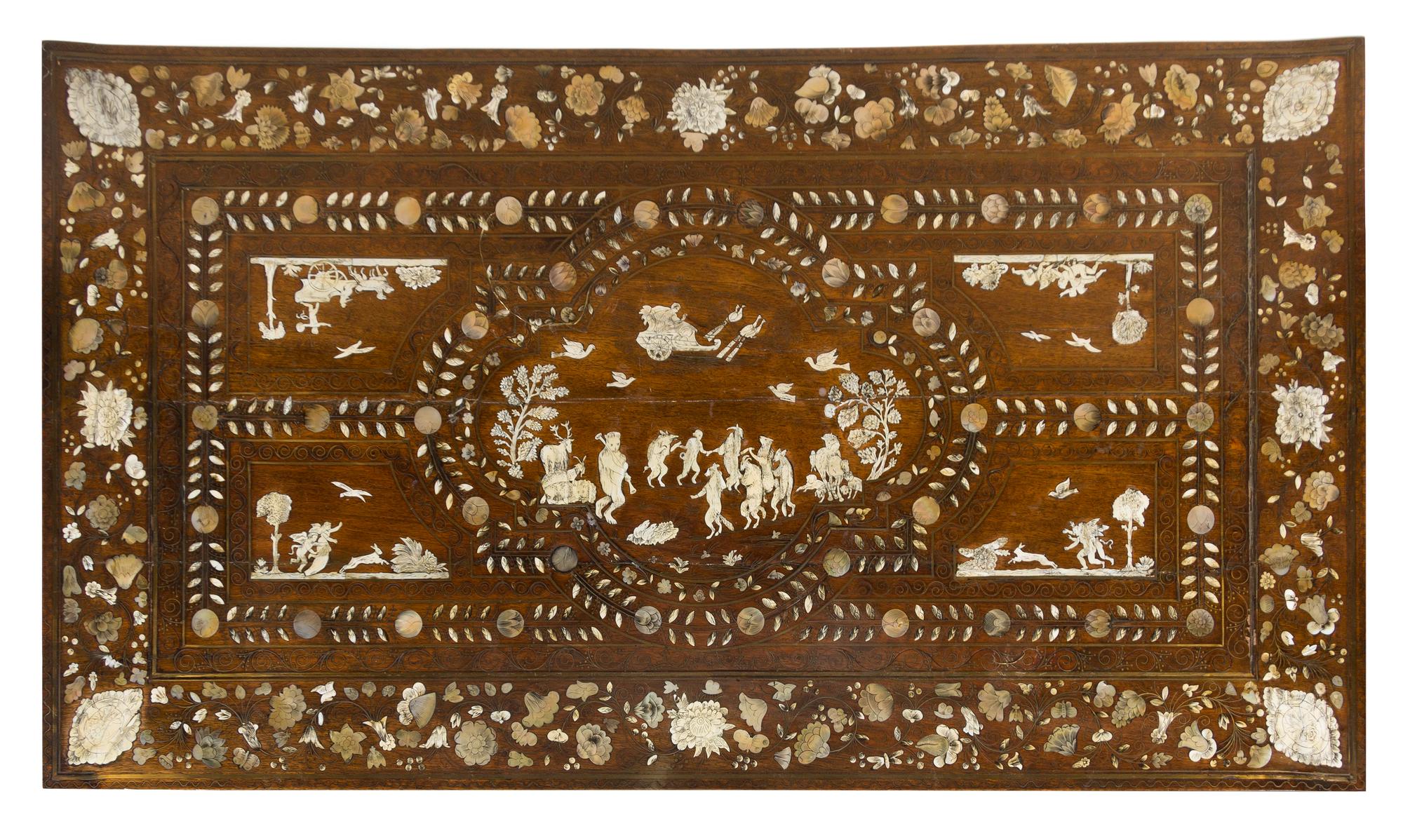 A Continental Brass, Bone and Mother-of-Pearl Inlaid Table Height 30 1/4 x width 51 5/8 x depth 28 1/4 inches. — PROBABLY NORTHERN ITALIAN, 19TH CENTURY