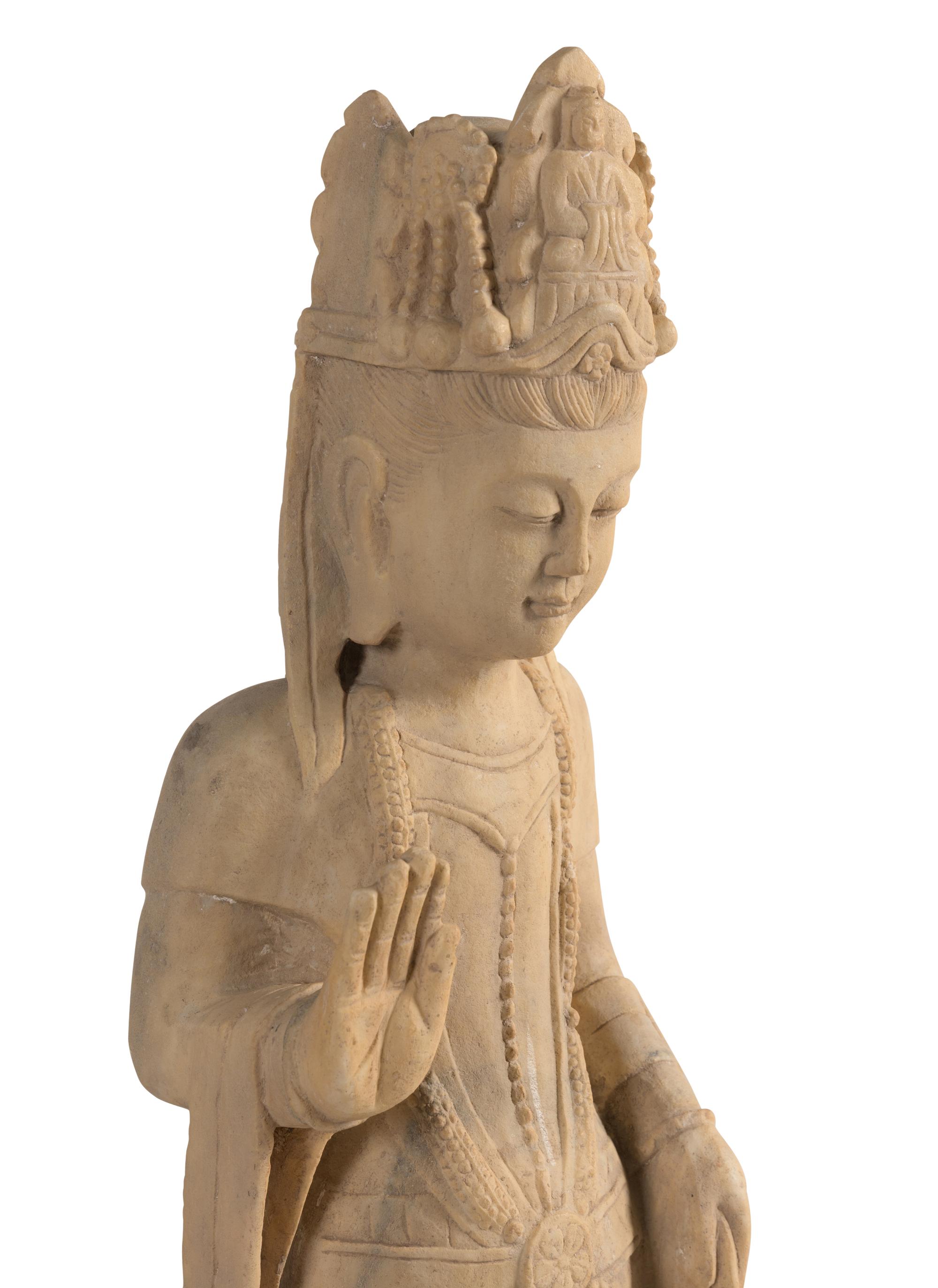 A Cast Stone Figure of a Bodhisattva