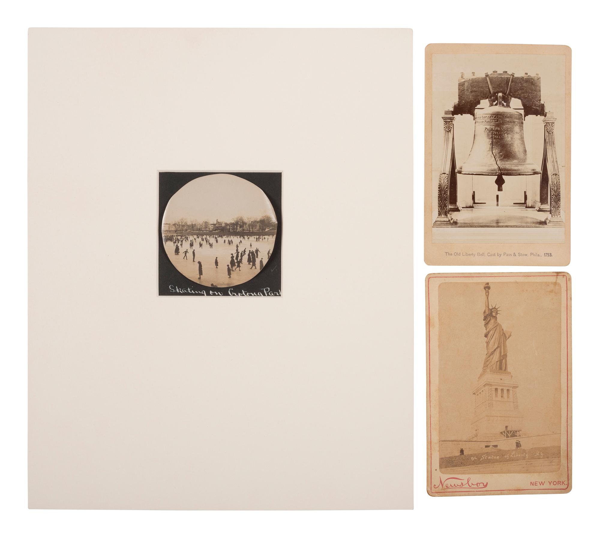 [EARLY PHOTOGRAPHY]. 3 photographs of US landmarks, incl. Liberty Bell & Statue of Liberty.