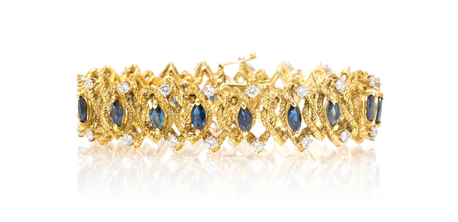 An 18 Karat Yellow Gold, Sapphire and Diamond Bracelet, 38.60 dwts.