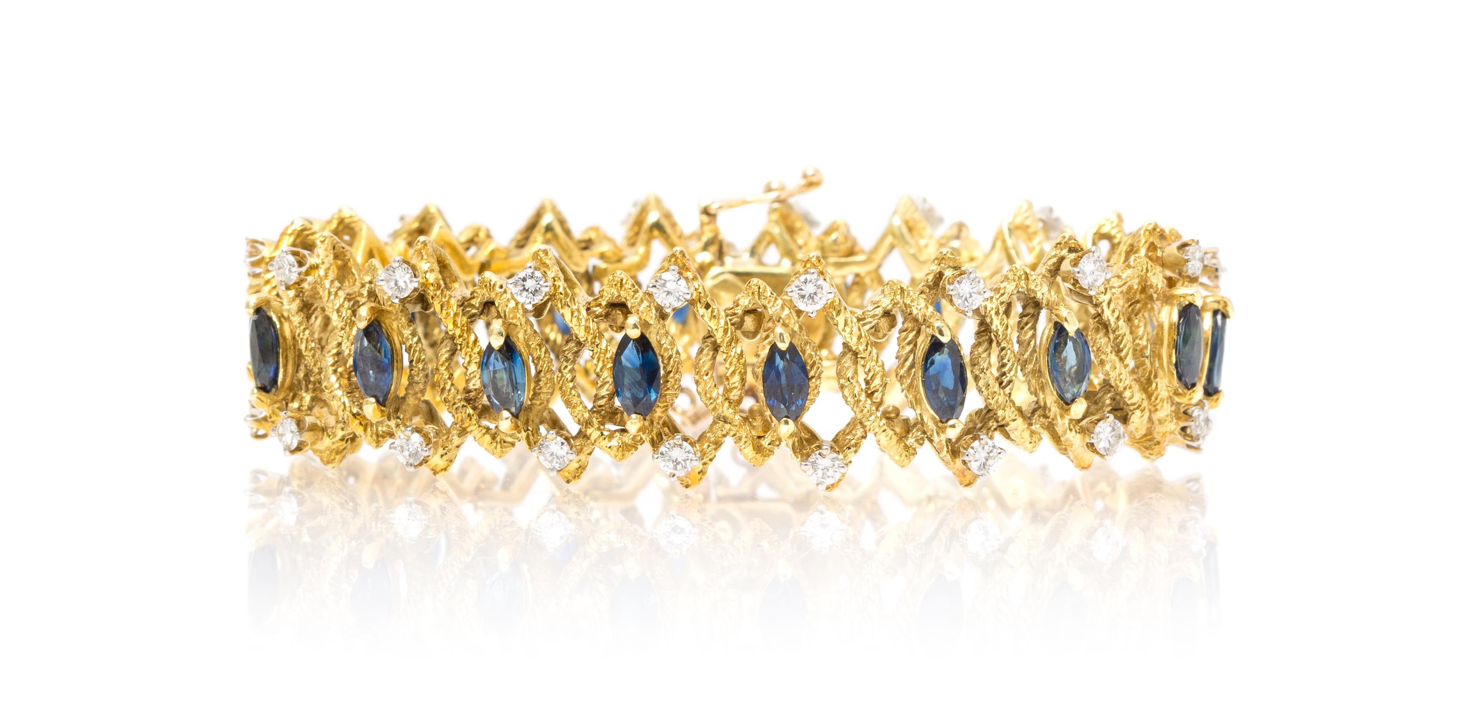 An 18 Karat Yellow Gold, Sapphire and Diamond Bracelet, 38.60 dwts.