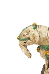 A Chinese Sancai Glazed Ceramic Elephant with a Seated Figure
