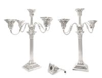 A Pair of American Silver Five-Light Candelabra, Gorham Mfg. Co., Providence, RI, retailed by Spaulding & Co., having a fluted Corinthi