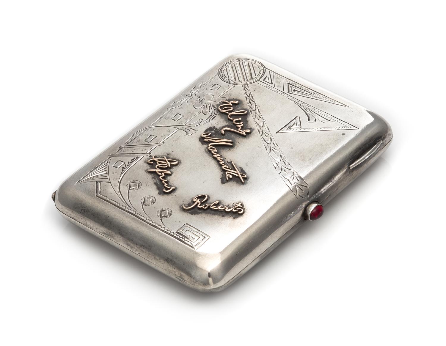 A Latvian Silver Cigarette Case, Maker's Mark RM, Second Half 20th Century, the case having engraved geometric and floral decoration, w