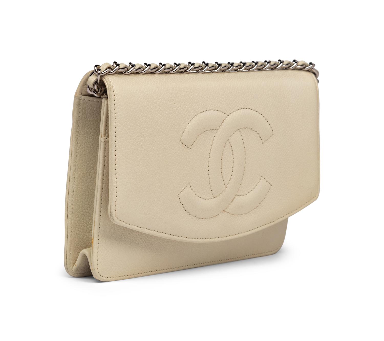Chanel Timeless Wallet On Chain in White Caviar Leather