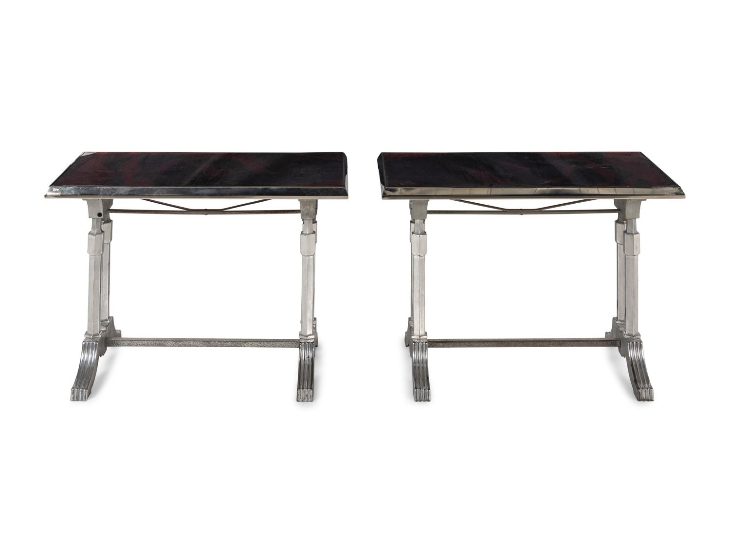 A Pair of Art Deco Chrome and Silver-Plate Café Tables