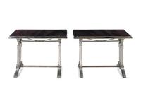 A Pair of Art Deco Chrome and Silver-Plate Café Tables