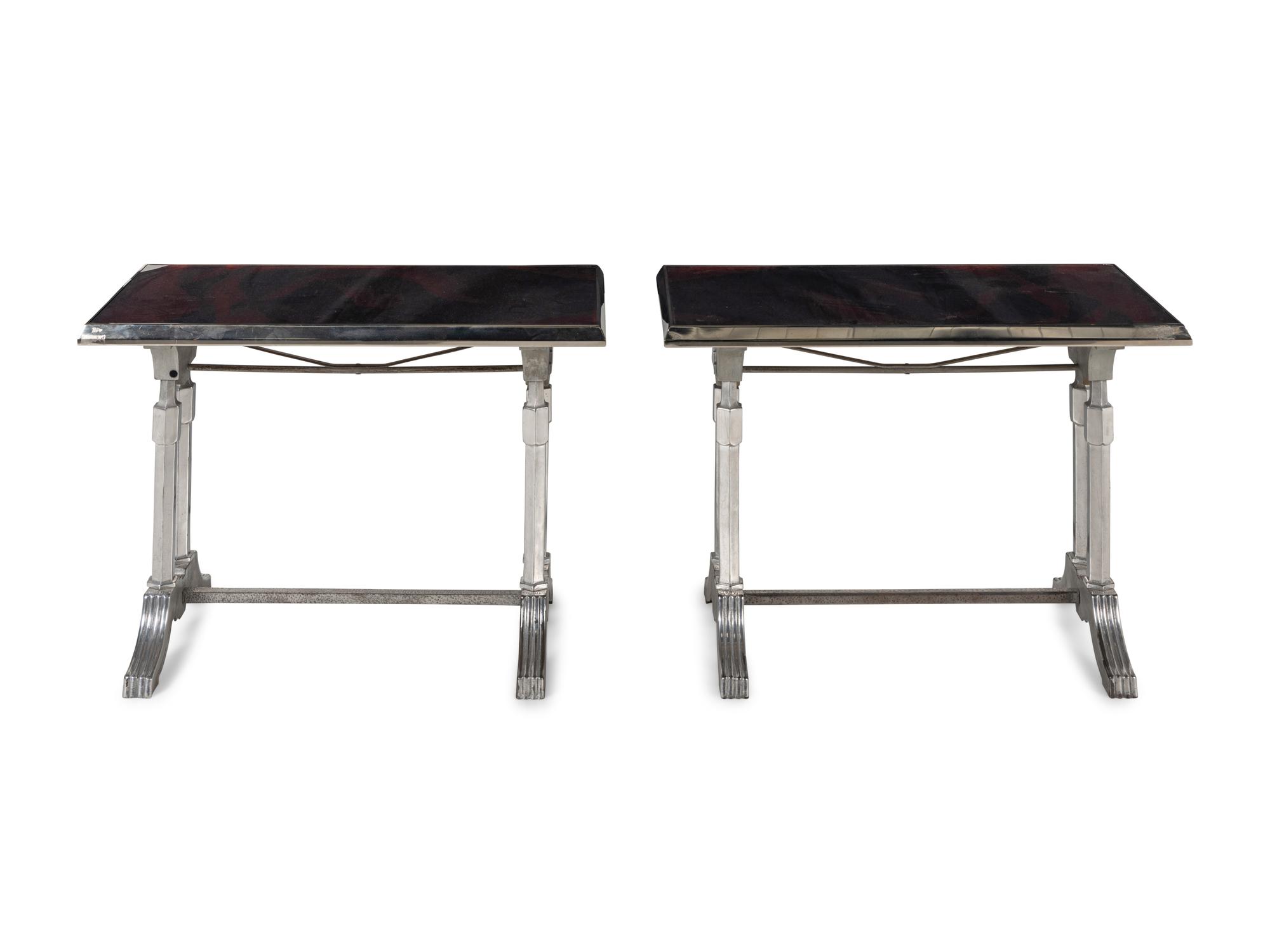 A Pair of Art Deco Chrome and Silver-Plate Café Tables