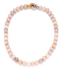 An 18 Karat Bicolor Gold and Cultured Pearl Necklace,