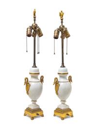 A Pair of Empire Style Gilt Bronze Mounted Urns