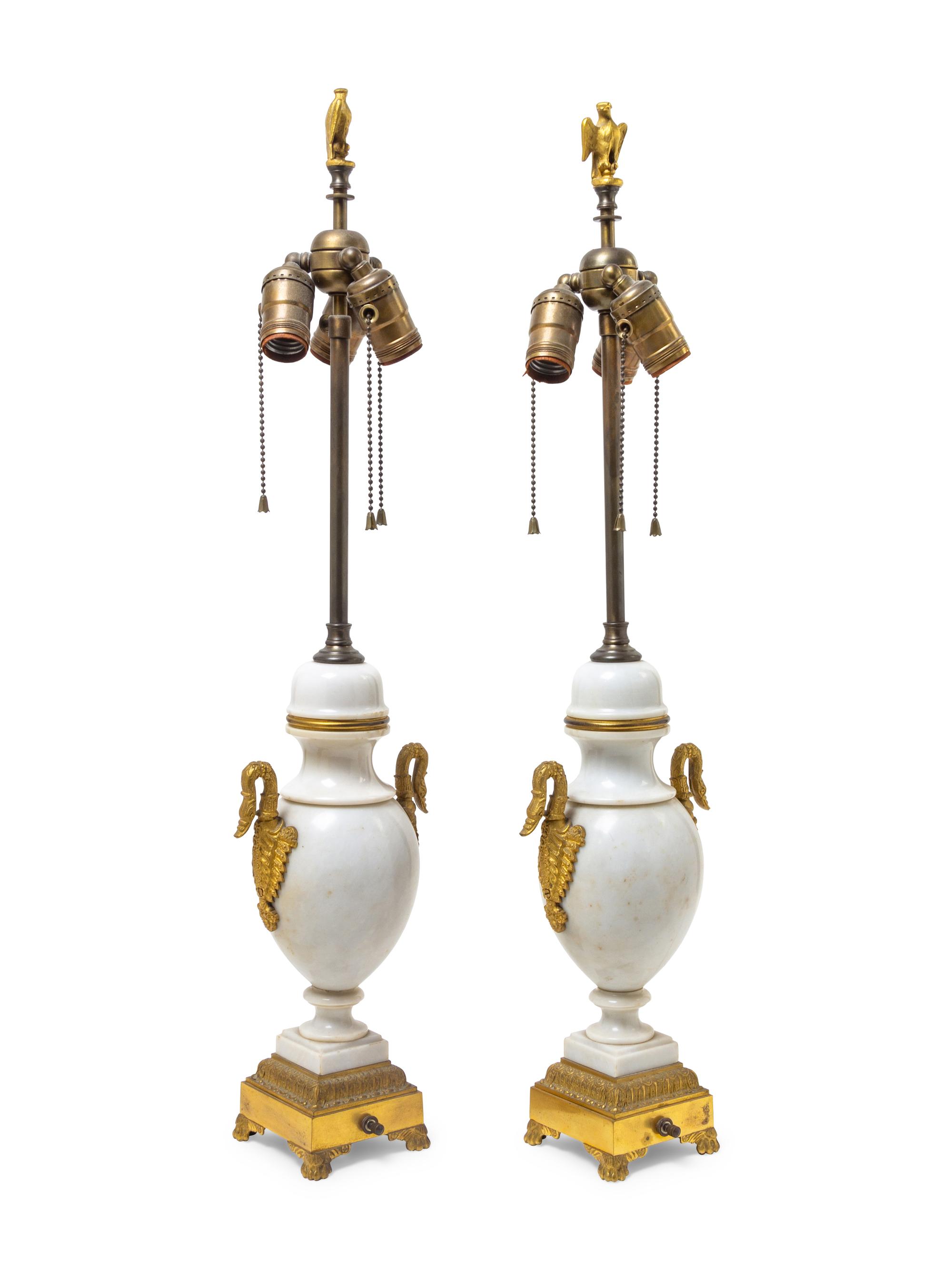 A Pair of Empire Style Gilt Bronze Mounted Urns