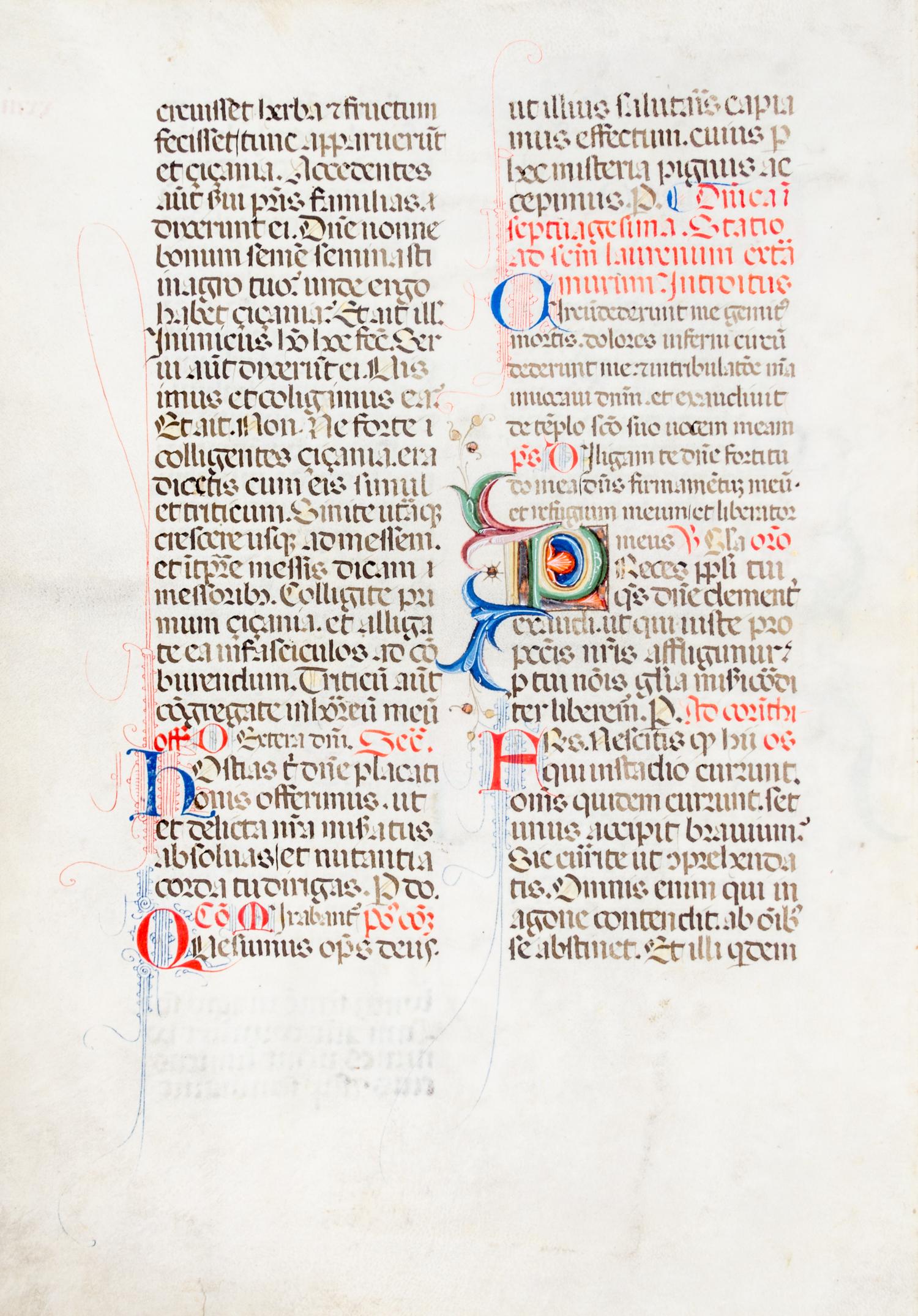 (ILLUMINATED MANUSCRIPT) One illuminated manuscript leaf. 15th century.