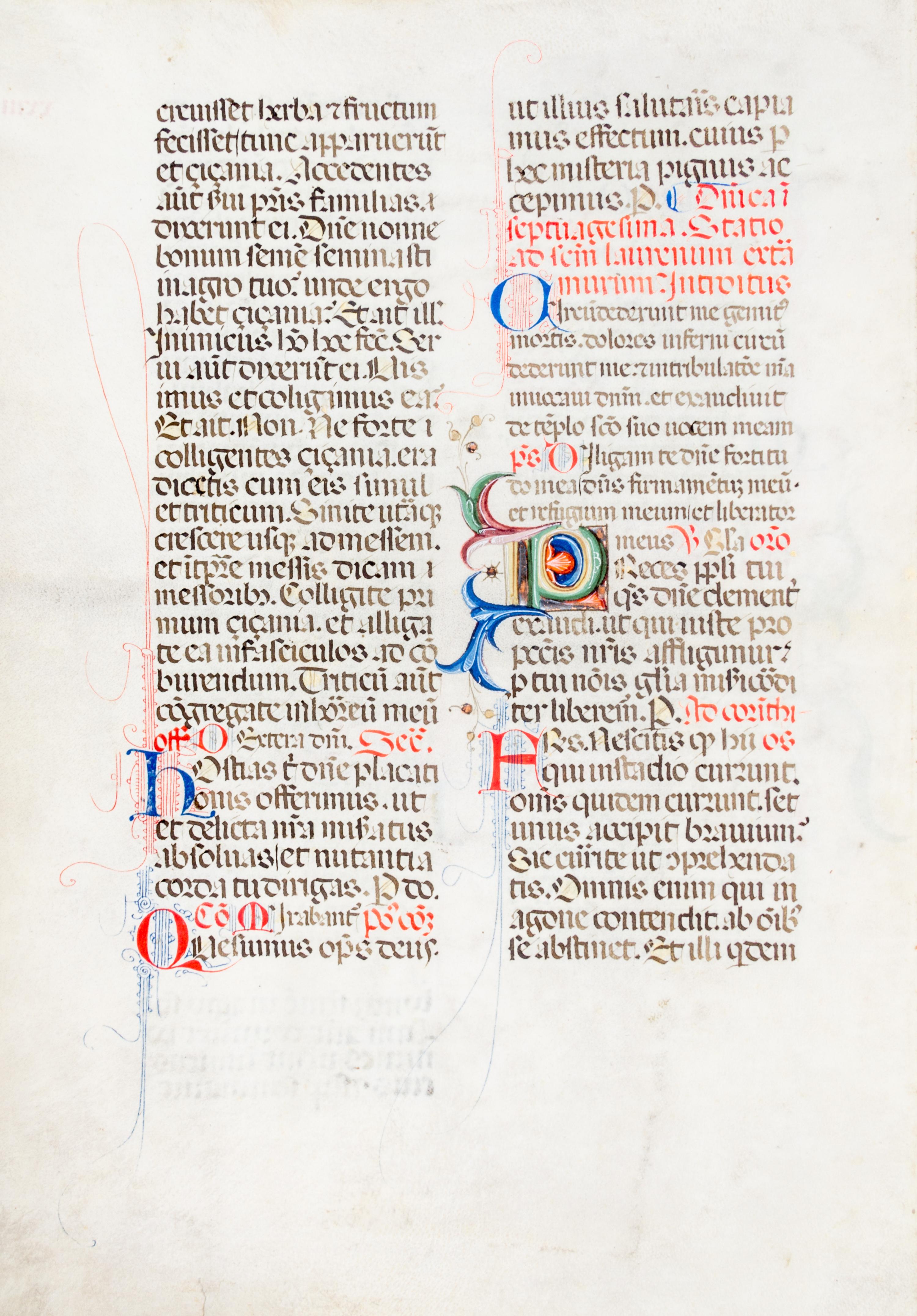 (ILLUMINATED MANUSCRIPT) One illuminated manuscript leaf. 15th century.