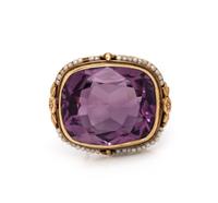 ANTIQUE, AMETHYST AND SEED PEARL BROOCH