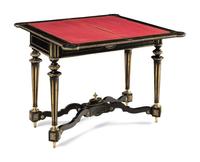 A Napoleon III Brass Inlaid Ebonized Game Table