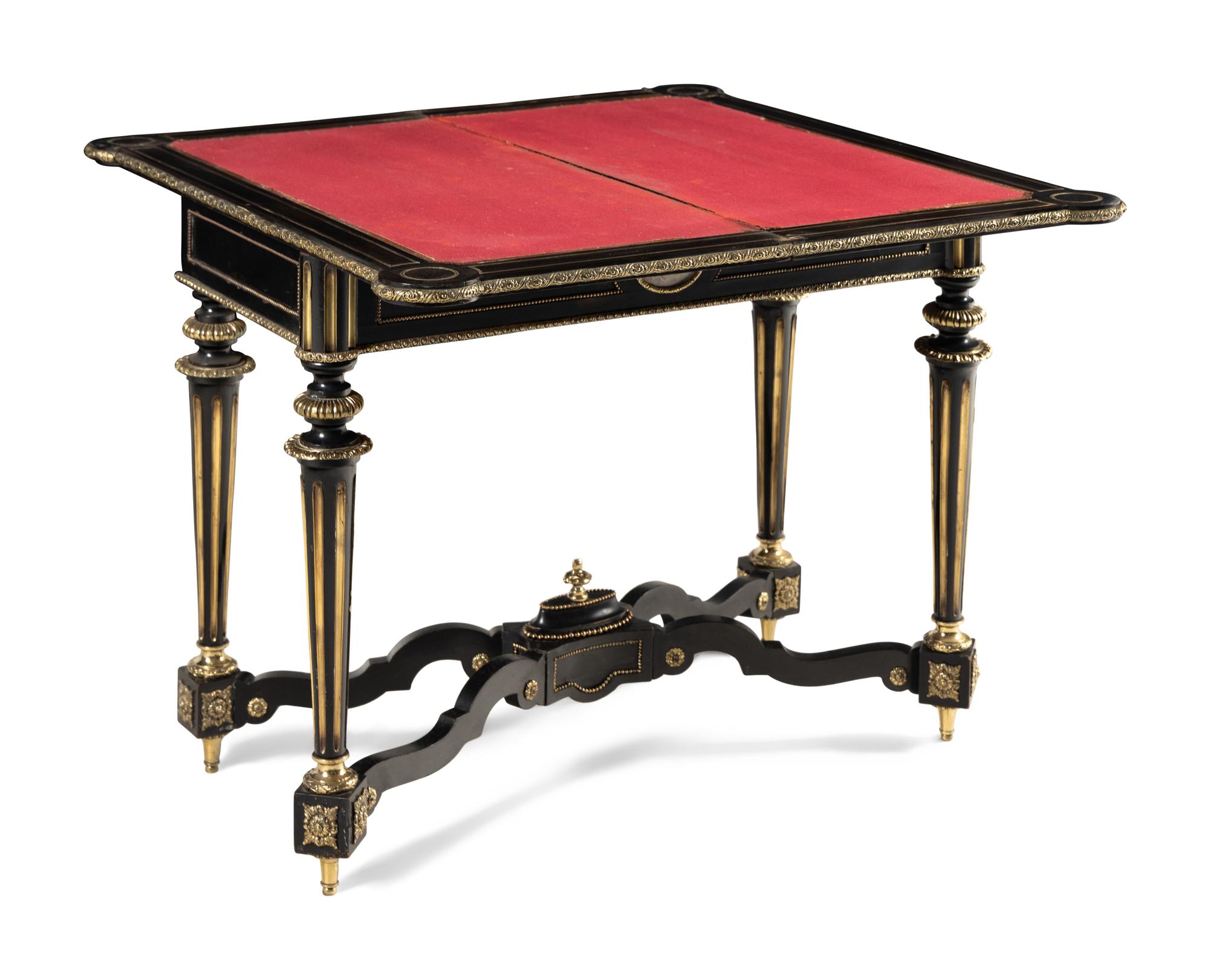 A Napoleon III Brass Inlaid Ebonized Game Table