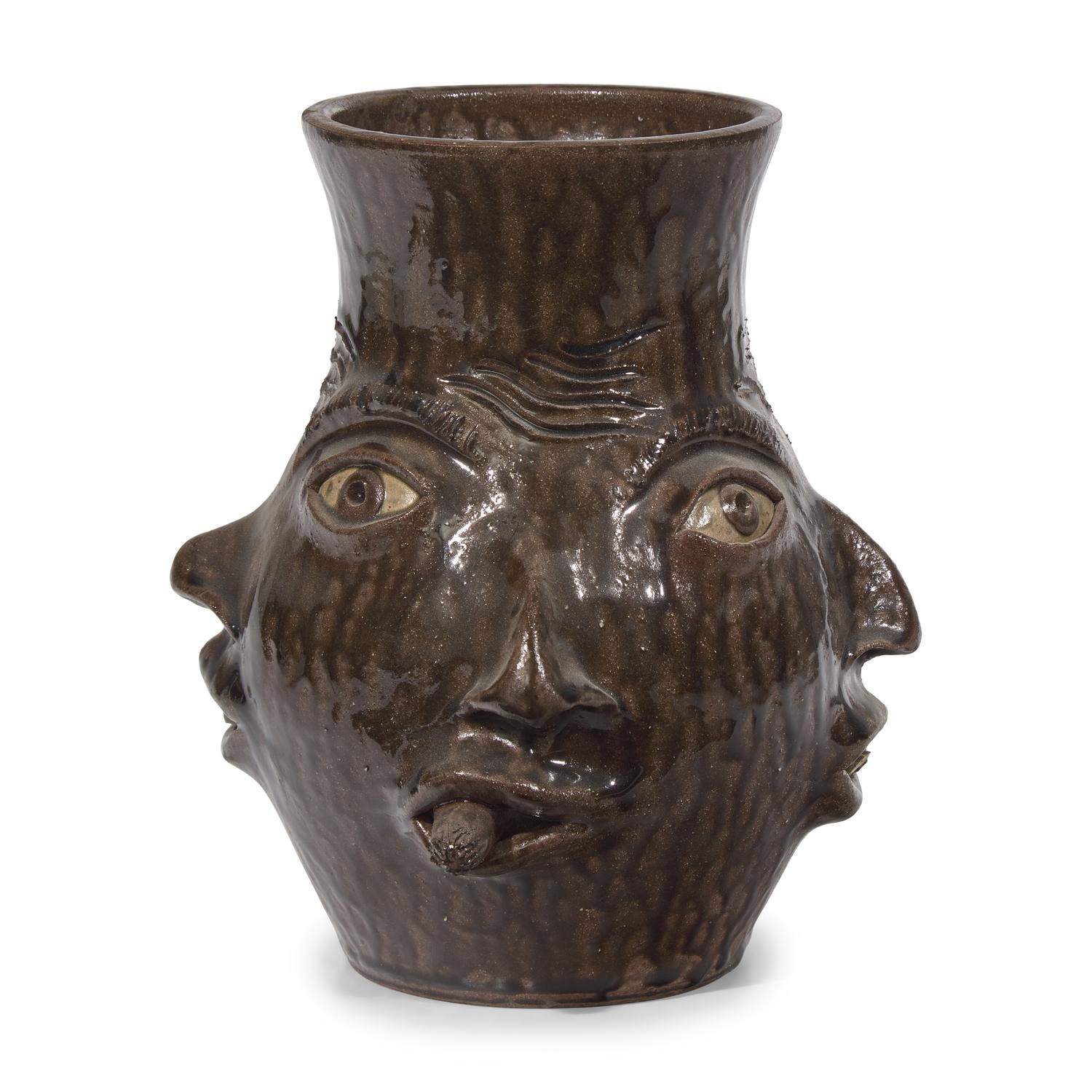 Charlie West, A Glazed Stoneware Work: Four-Sided Face Jug