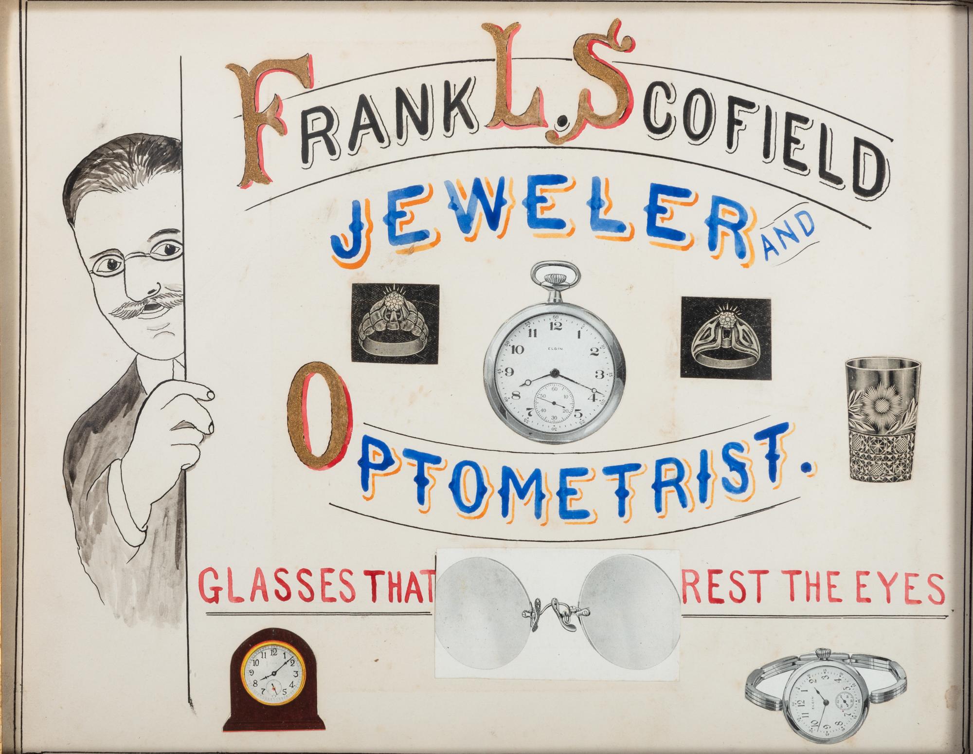 Five Framed Specialty Shop Advertising Hand Colored Prints and Watercolors