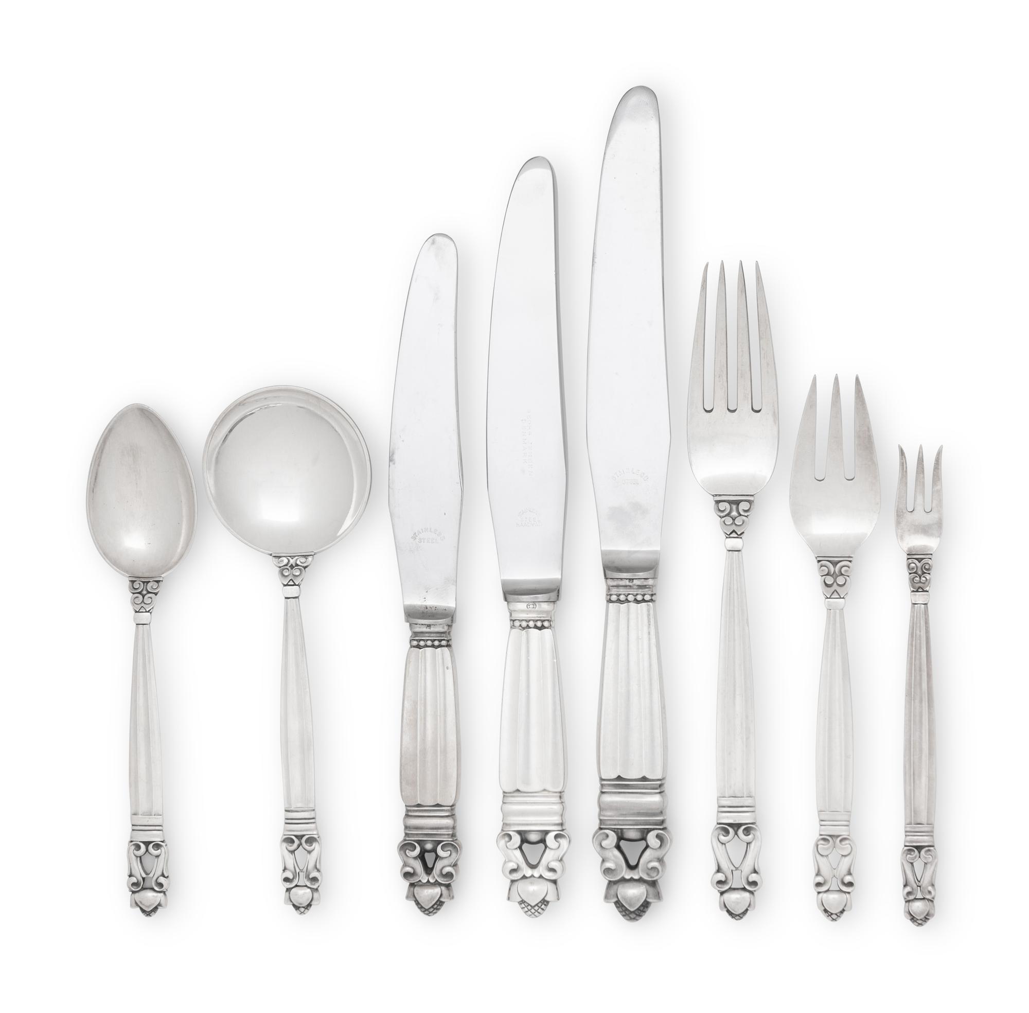 A Georg Jensen Acorn Silver Flatware Service