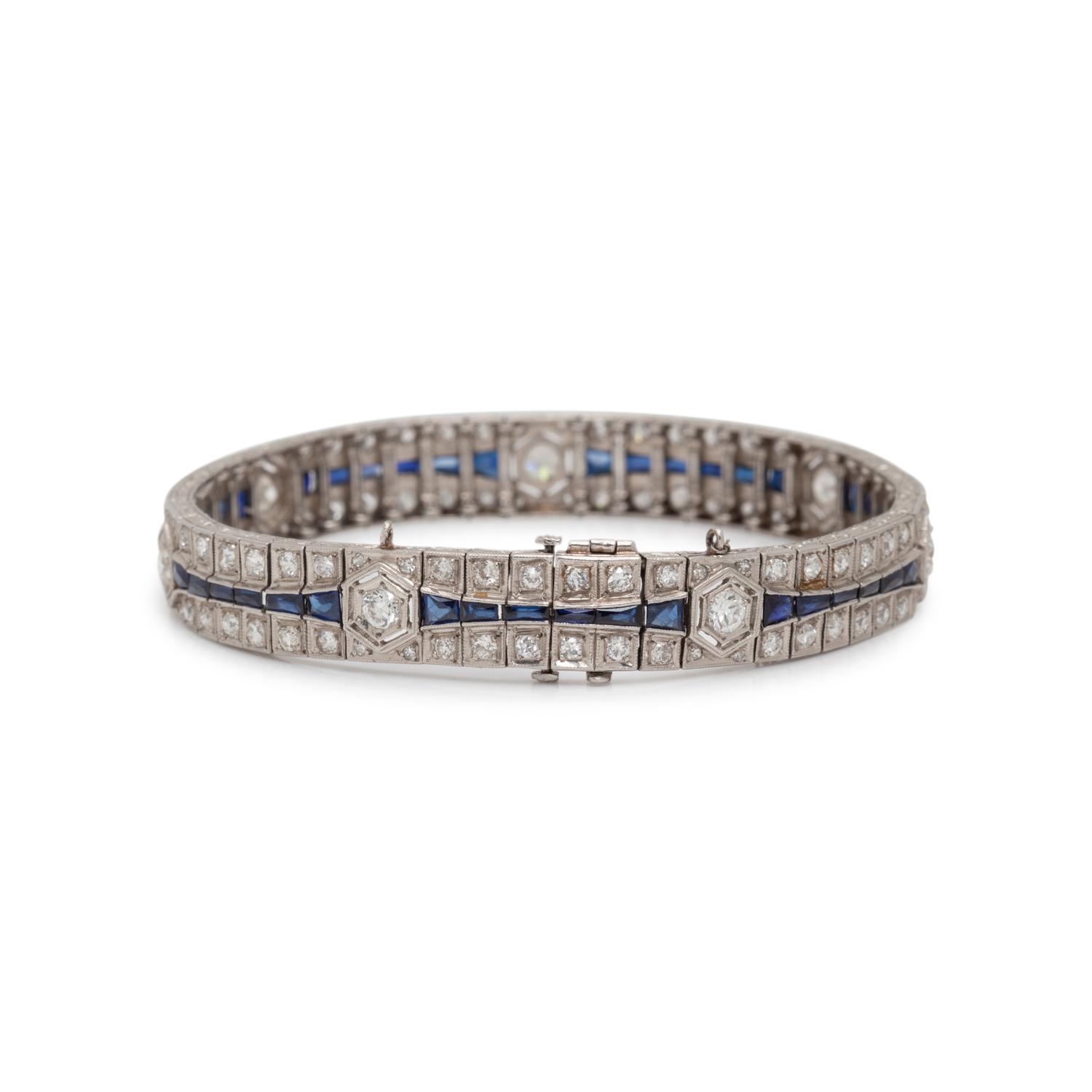 ART DECO, DIAMOND AND SYNTHETIC SAPPHIRE BRACELET