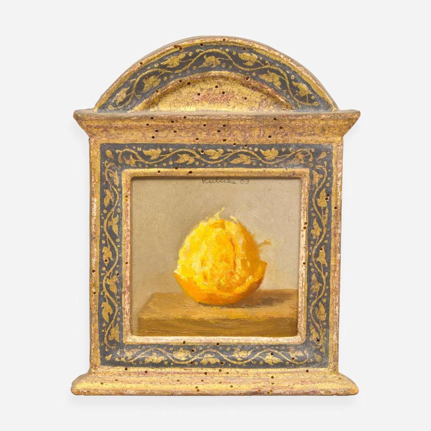 Robert Kulicke (American, 1924–2007) Half-Peeled Orange on Light Grey-Tan Background