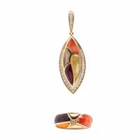 Kabana, Shell Inlay, Diamond and Yellow Gold Ring and Pendant