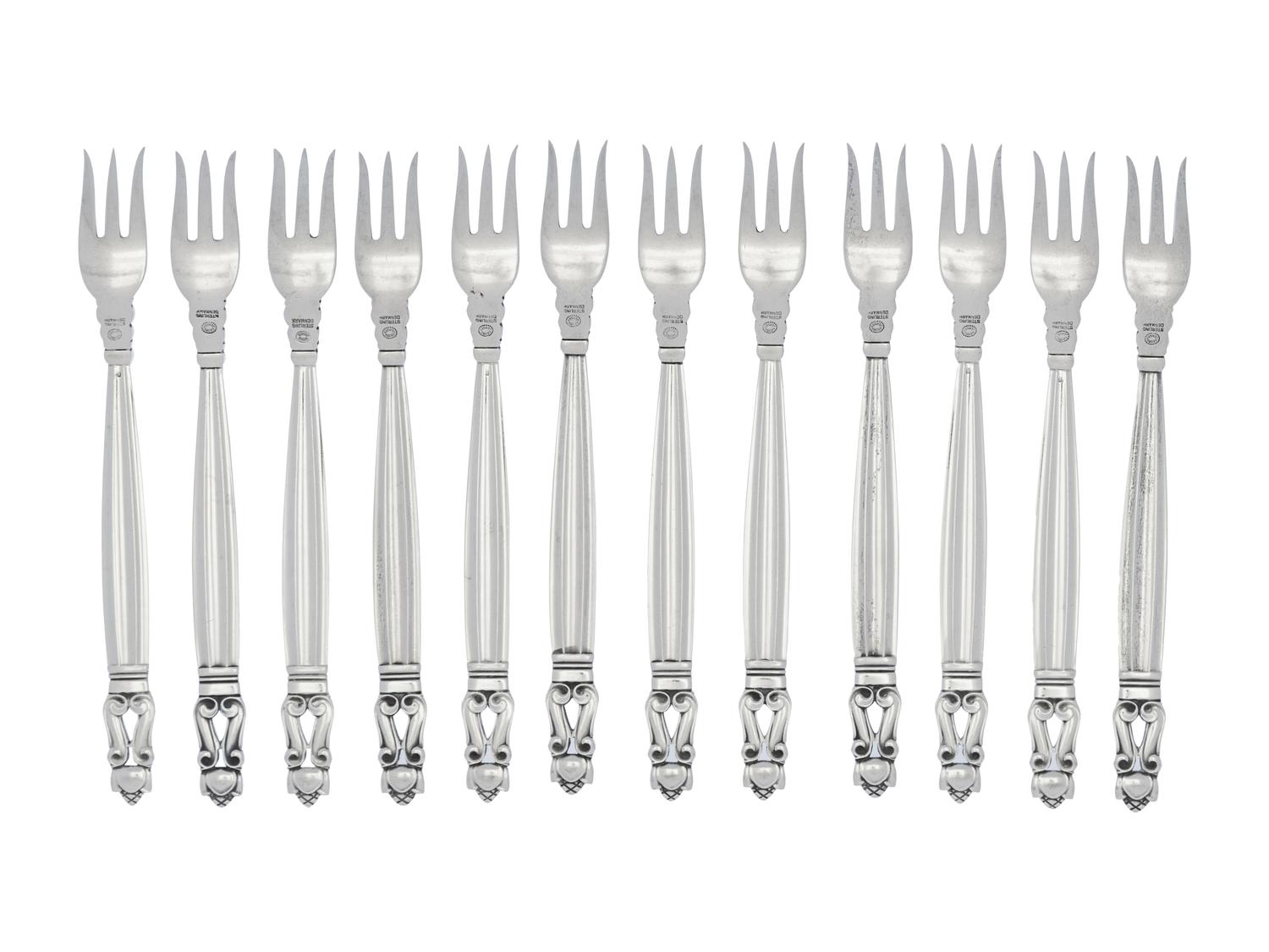 Twelve Georg Jensen Silver Seafood Forks