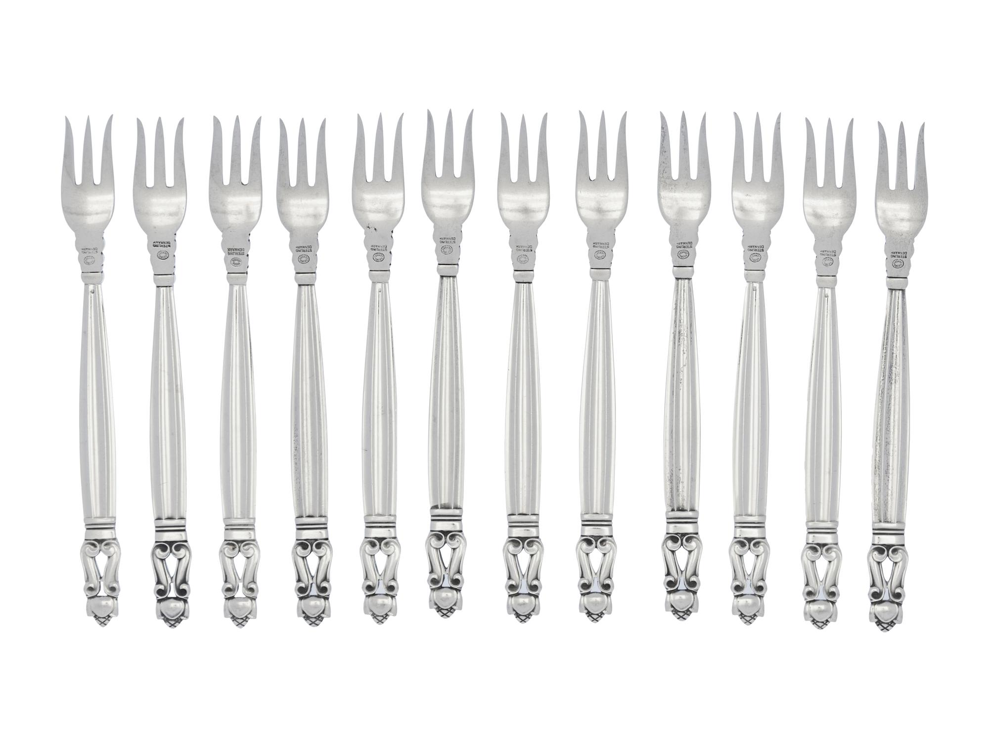 Twelve Georg Jensen Silver Seafood Forks