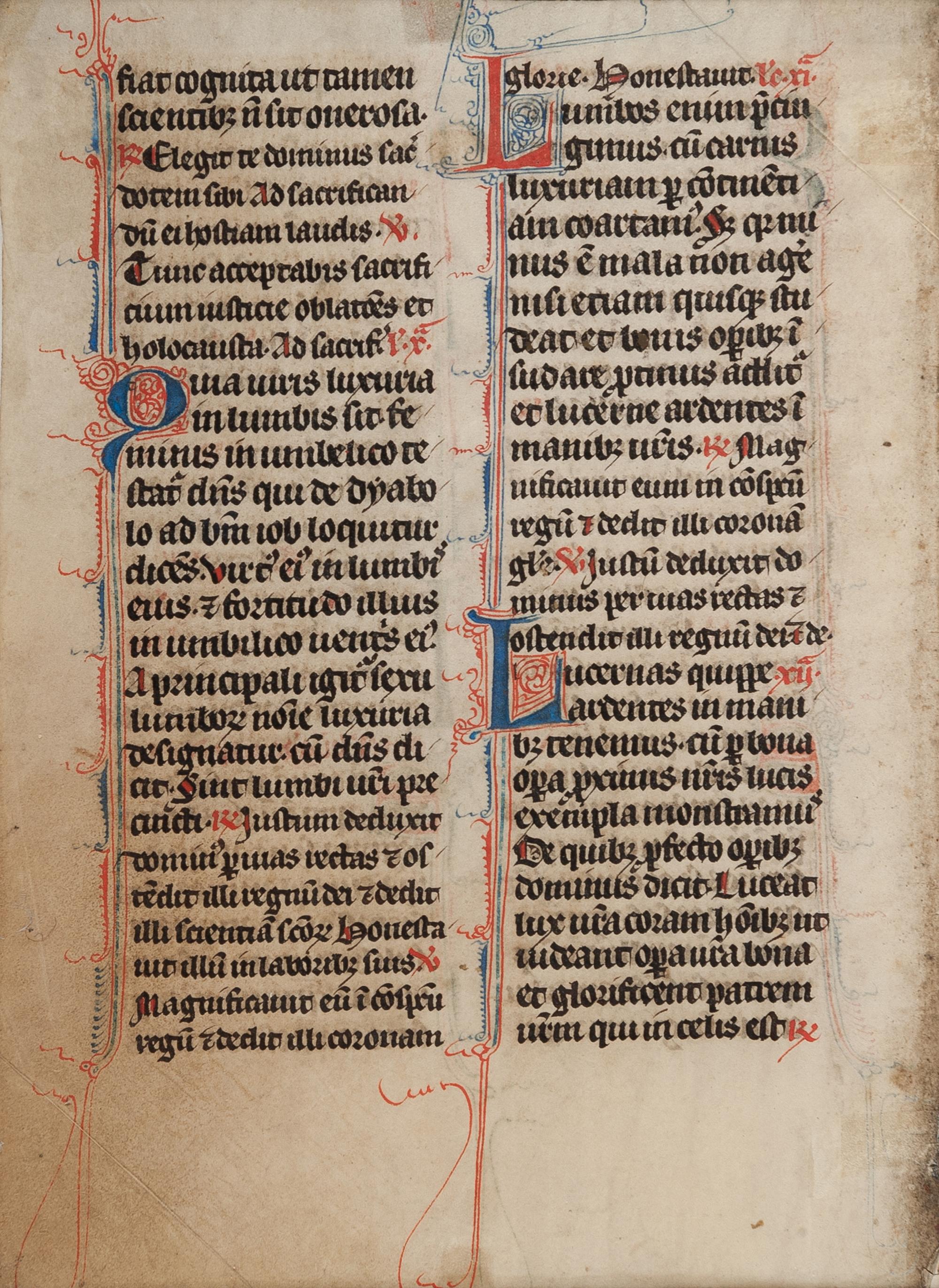 [MANUSCRIPT LEAVES -- BIBLES]. A group of 3 manuscript leaves on vellum, matted together, comprising: