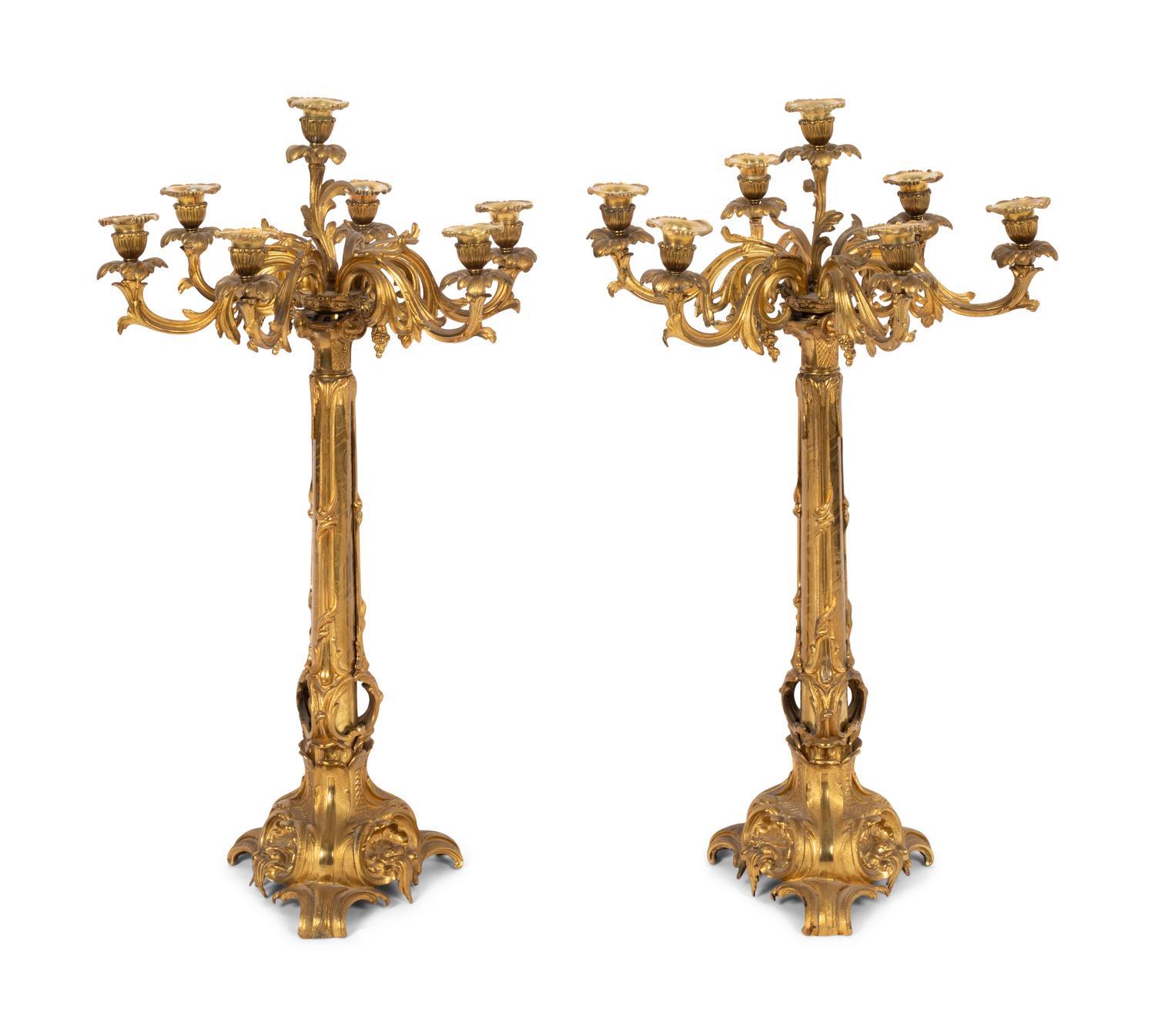 A Pair of Louis XV Style Gilt Bronze Seven-Light Candelabra