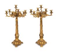 A Pair of Louis XV Style Gilt Bronze Seven-Light Candelabra