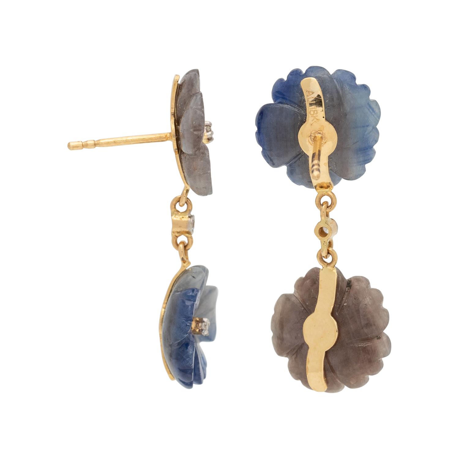 SAPPHIRE AND DIAMOND FLOWER EARRINGS