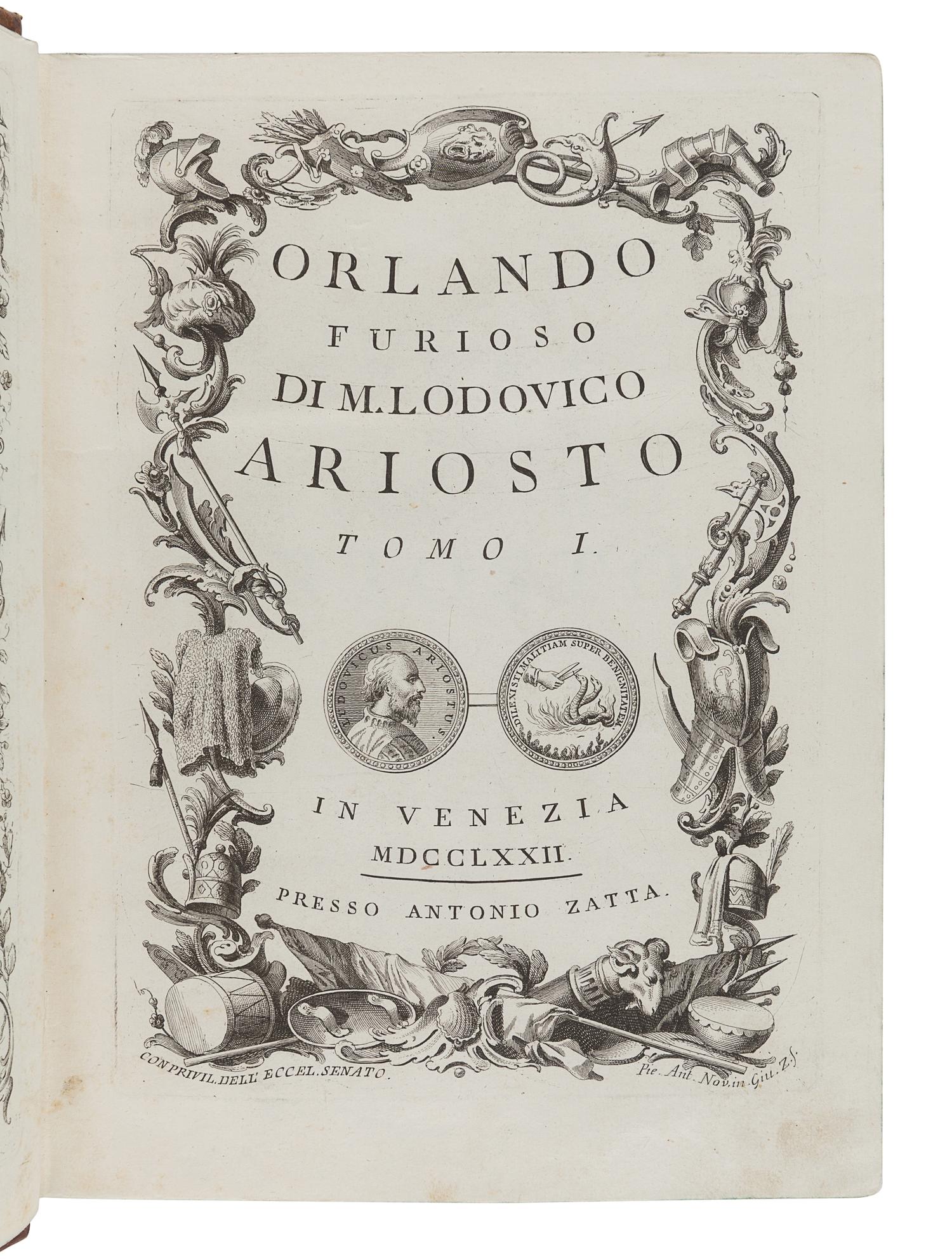 ARIOSTO, Ludovico (1474-1533). Orlando Furioso. Venice: Zatta, 1772-1773.