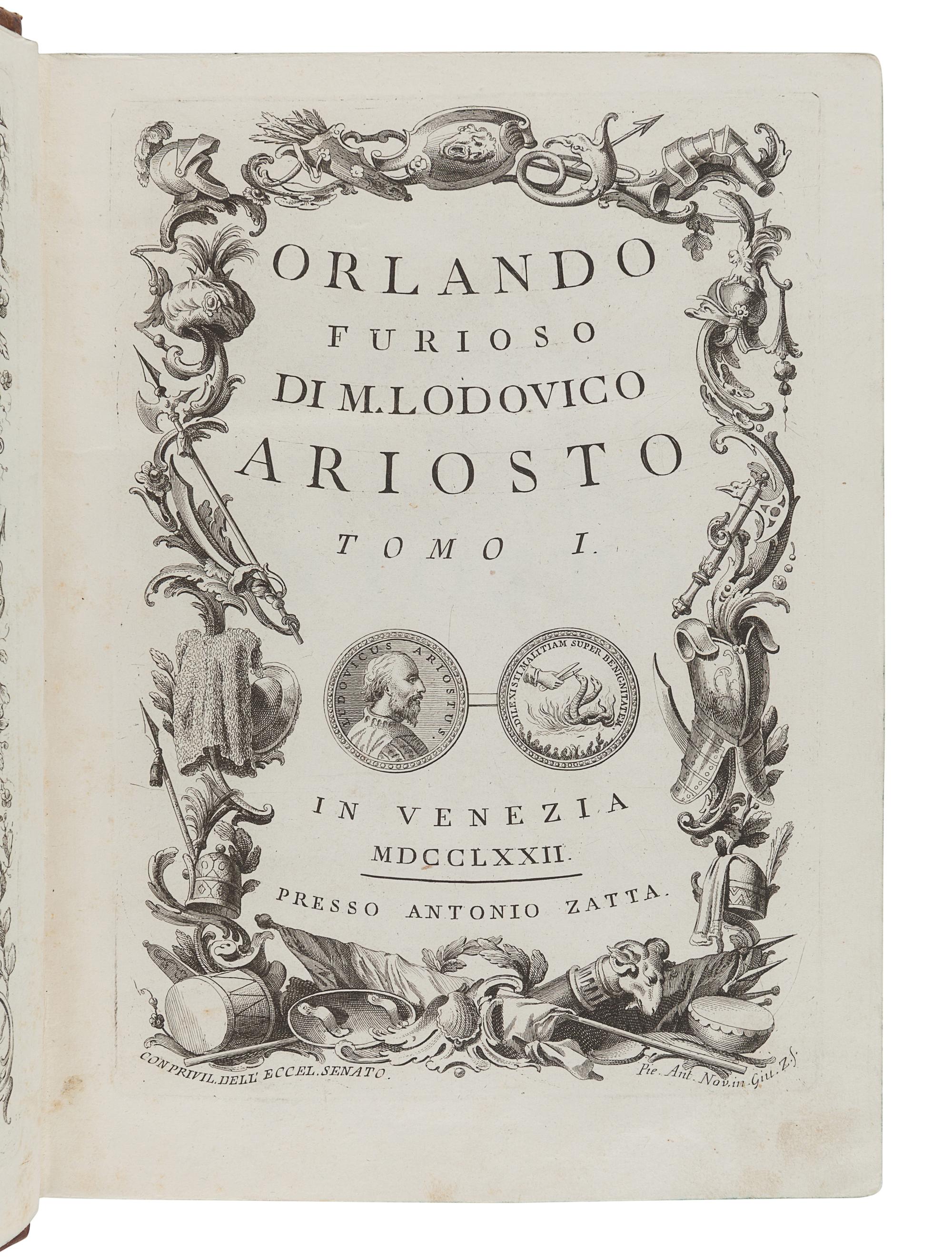 ARIOSTO, Ludovico (1474-1533). Orlando Furioso. Venice: Zatta, 1772-1773.