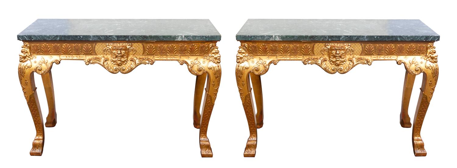 A Pair of George II Style Giltwood Console Tables Height 33 1/2 x width 48 x depth 20 inches. — 19TH/20TH CENTURY