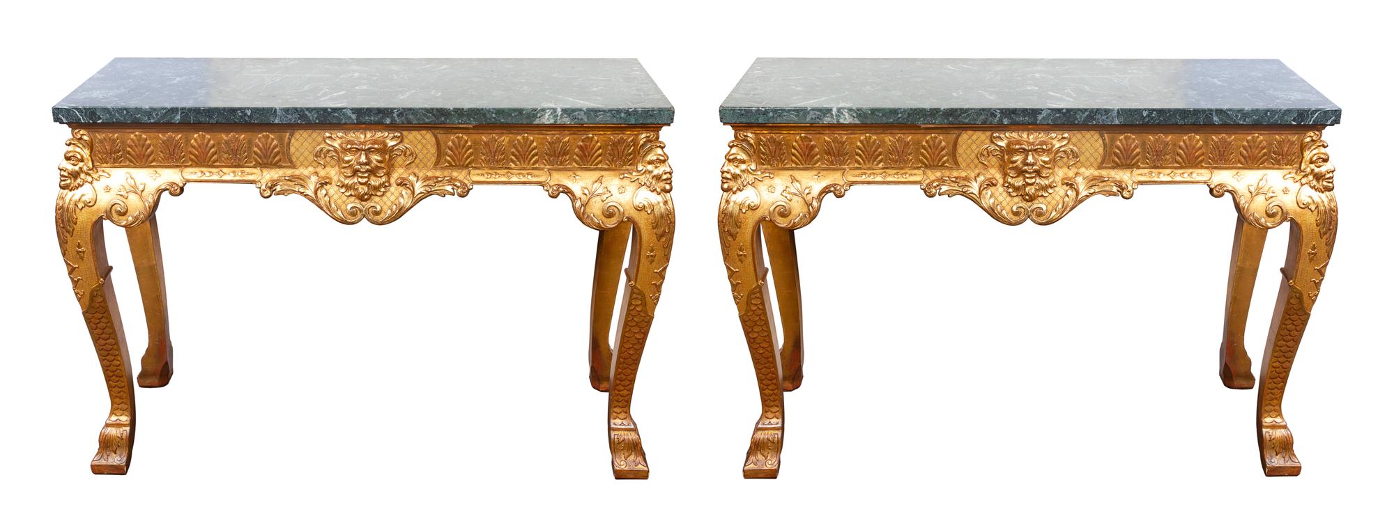 A Pair of George II Style Giltwood Console Tables Height 33 1/2 x width 48 x depth 20 inches. — 19TH/20TH CENTURY