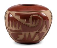 Carved and Painted Redware Jar