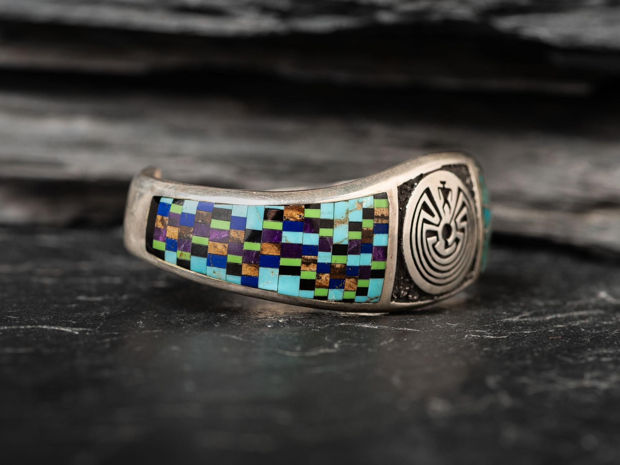 Sterling Silver Man-in-the-Maize Cuff Bracelet, with Inlay