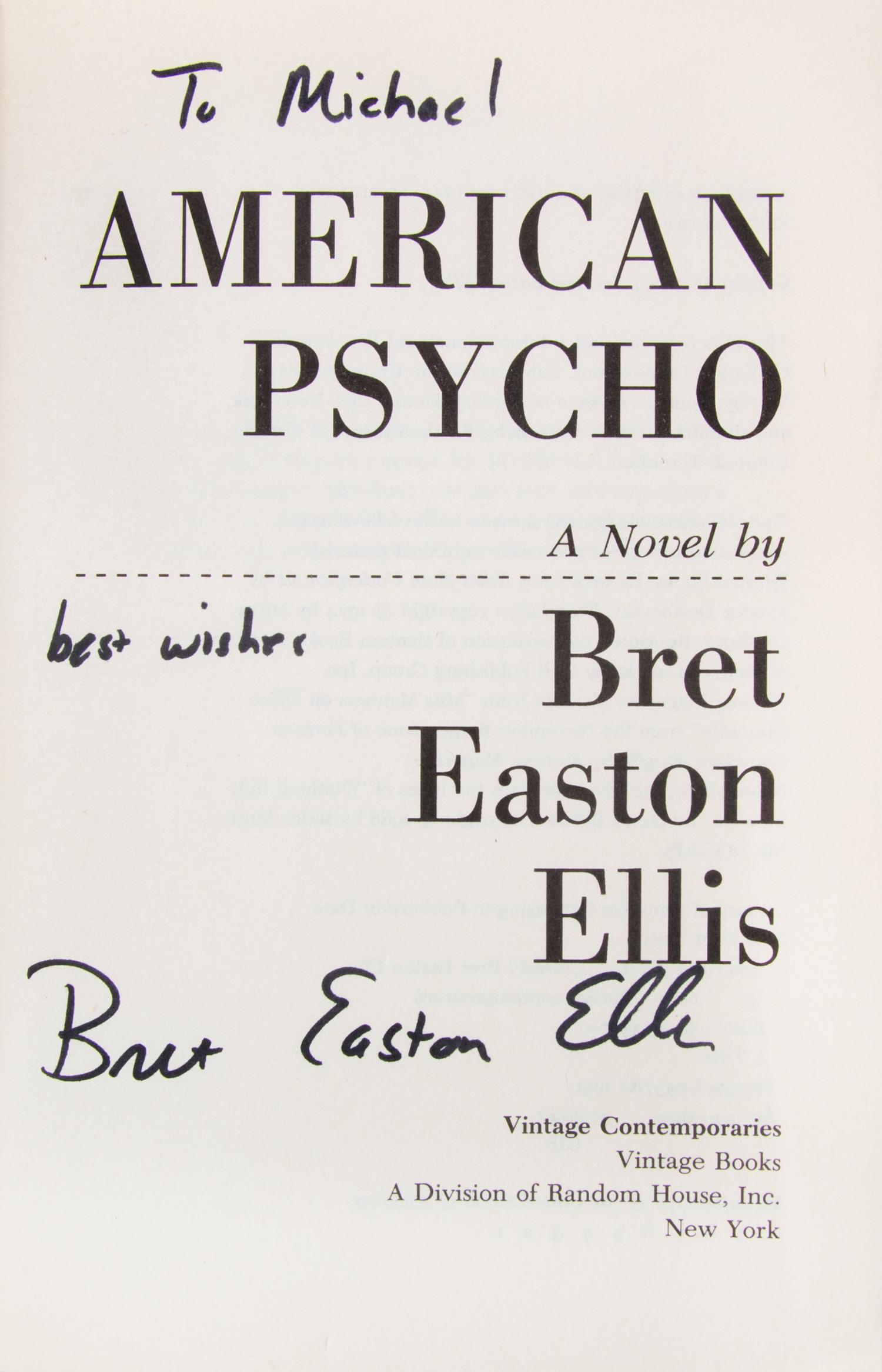 EASTON ELLIS, BRETT. A group of five books, three first editions, inscribed and signed.