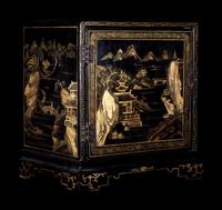 A Chinese Gilt Decorated Black Lacquered Kang Cabinet