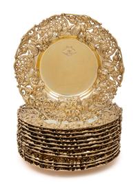 A Set of Eleven American Silver-Gilt Reticulated Plates
