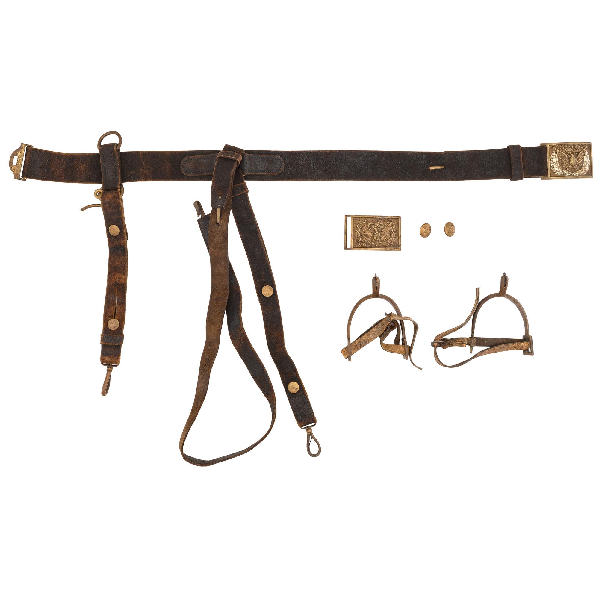 A group of 14 items identified to Captain William L. Curry, Company K, 1st Ohio Volunteer Cavalry, incl. inscribed Model 1840 US Army regulation cavalry saber, belt plate, spurs, and tintype.