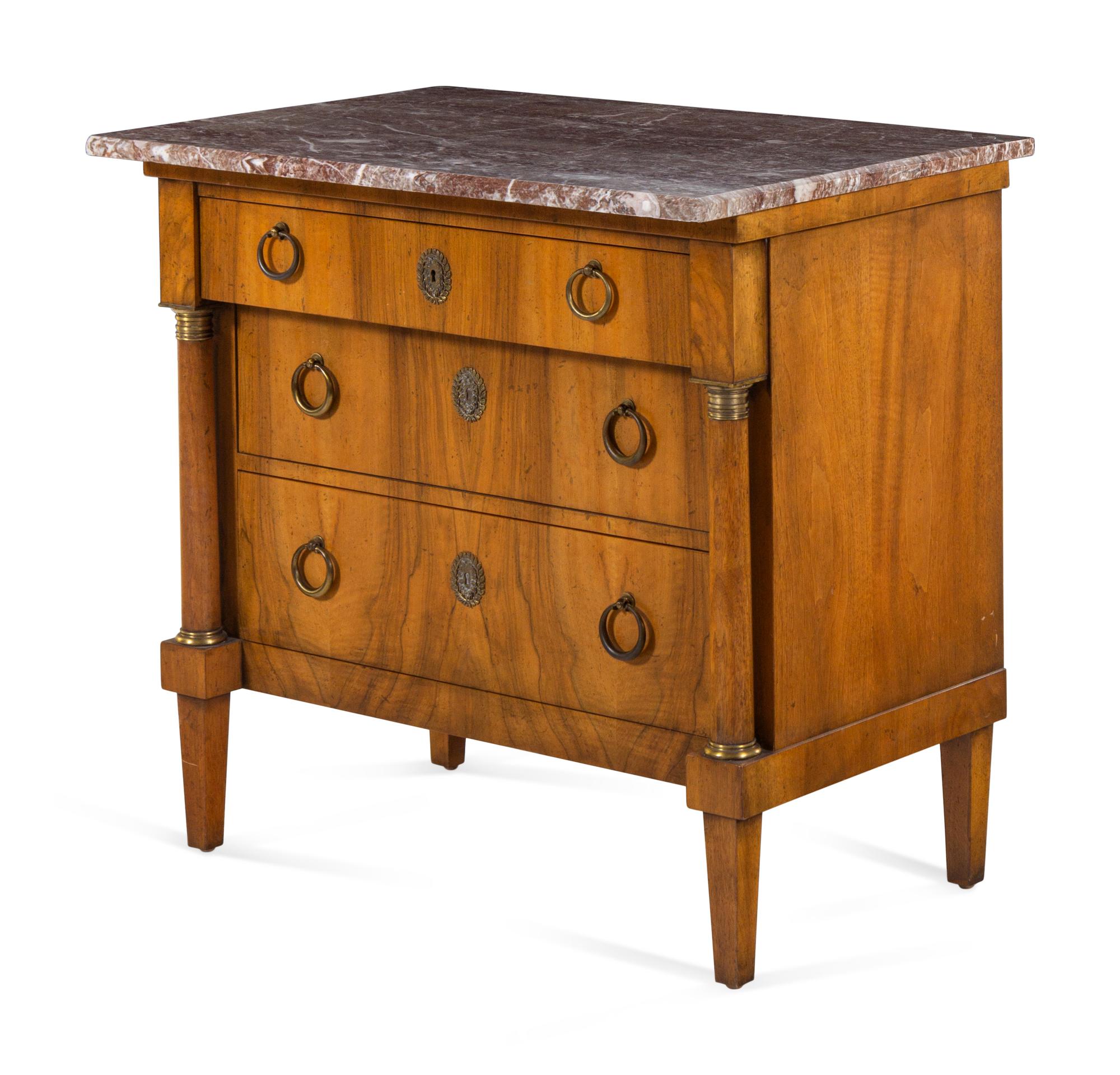 An Austrian Neoclassical Walnut Marble-Top Commode