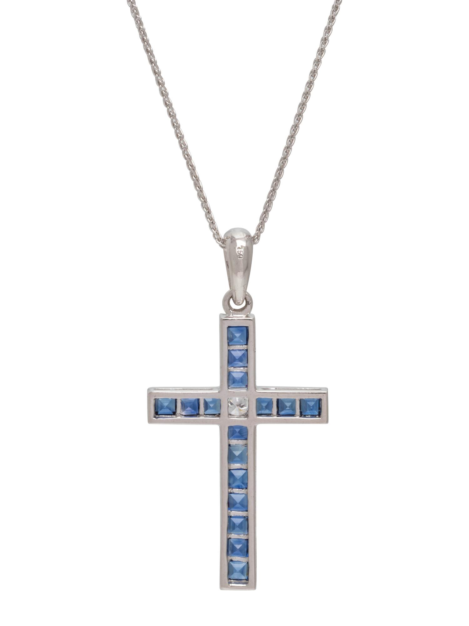 SAPPHIRE AND DIAMOND CROSS PENDANT/NECKLACE