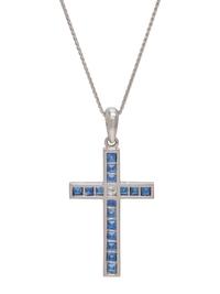 SAPPHIRE AND DIAMOND CROSS PENDANT/NECKLACE